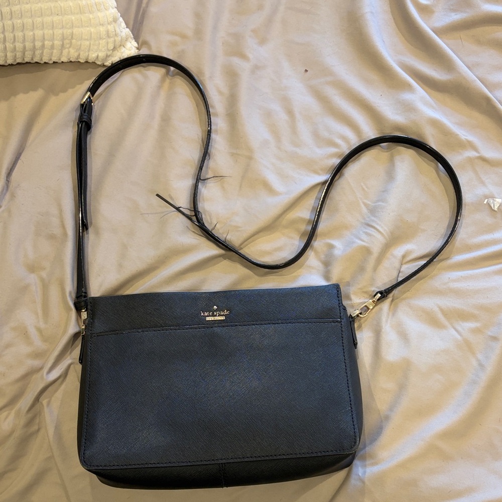 kate spade Black Leather Crossbody with Gold Hardware